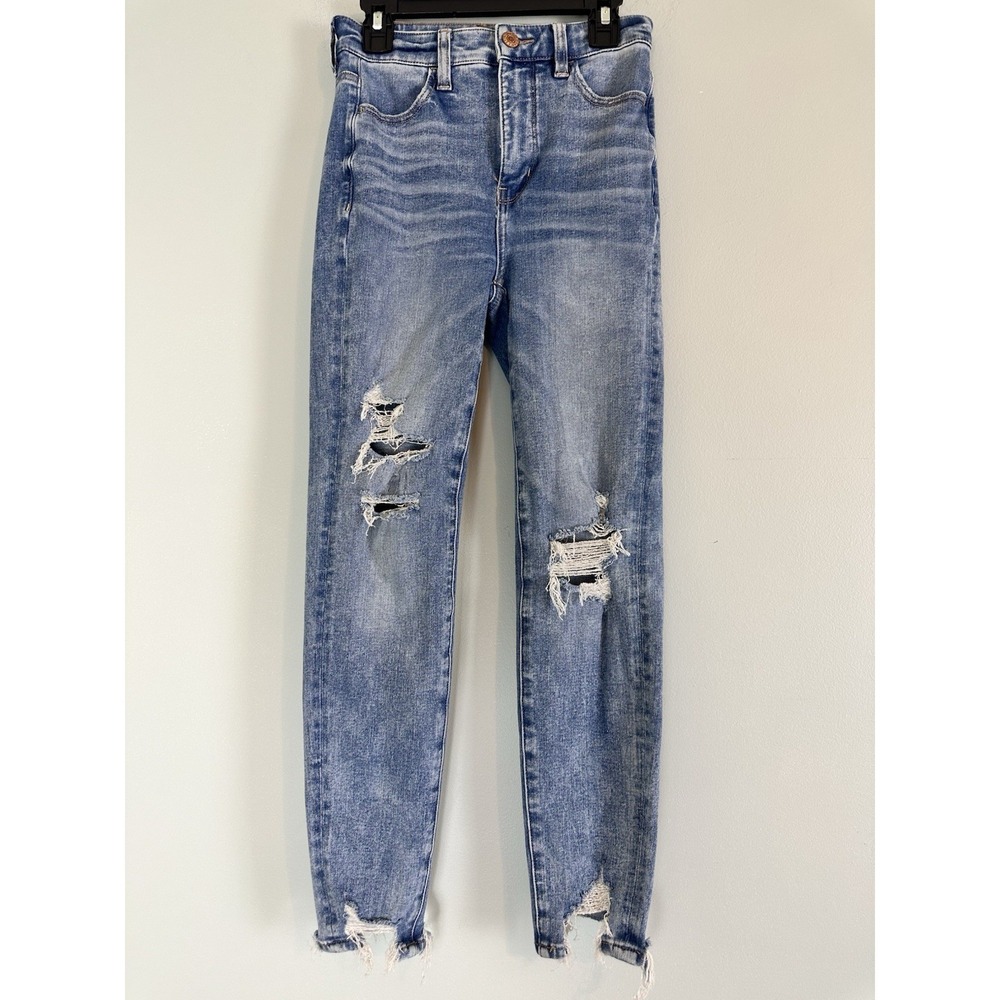 American Eagle Highest Rise Jegging Crop Jeans 0 Short Distressed Ripped Raw Hem